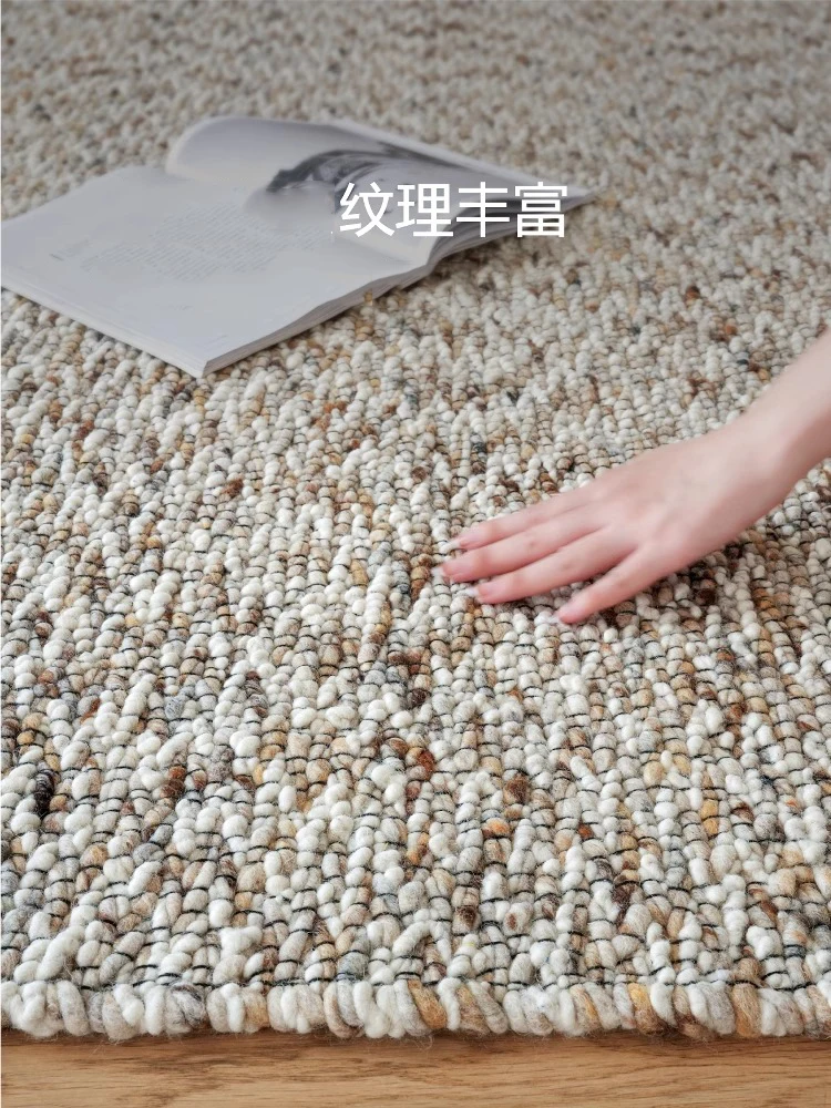 New Natural Wool Carpet Handwoven Living Room Rug Luxury Sofa Coffee Table Floor Mat Simple Solid Color Bedroom Carpet Decor