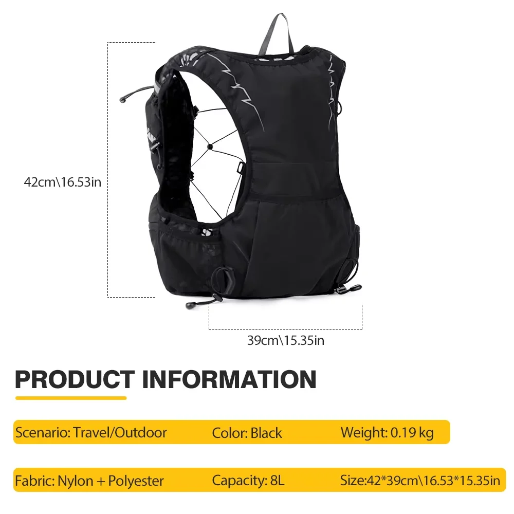 NEWBOLER 8L Outdoor Trail Running Backpack Ultralight Women Men Run Race Hydration Vest Marathon Bike Bag for Marathon Hiking