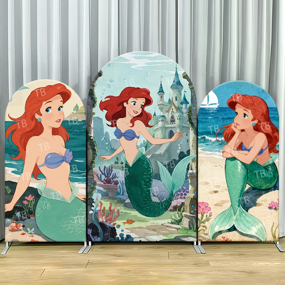 Fondo de arco de castillo subacuático de La Sirenita, cubierta de escena oceánica para niños, fiesta de cumpleaños, cabina de fotos con tema de dibujos animados encantados
