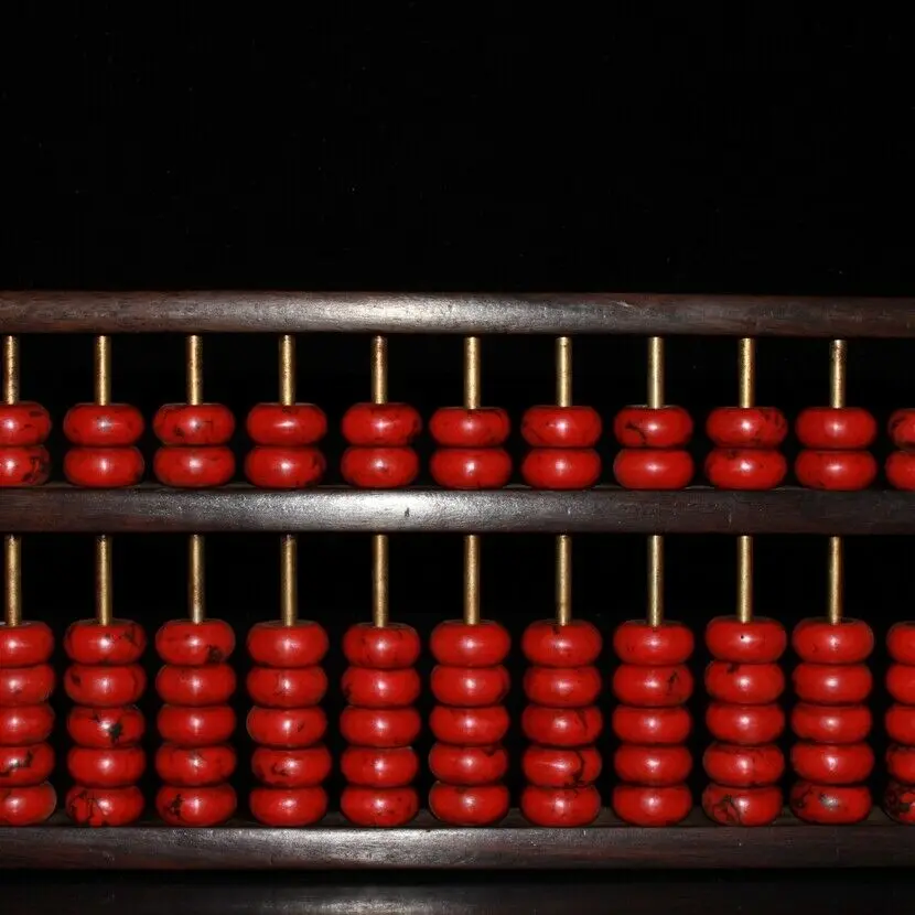 Chinese Old wood inlay red turquoise Abacus beads handwork abacus