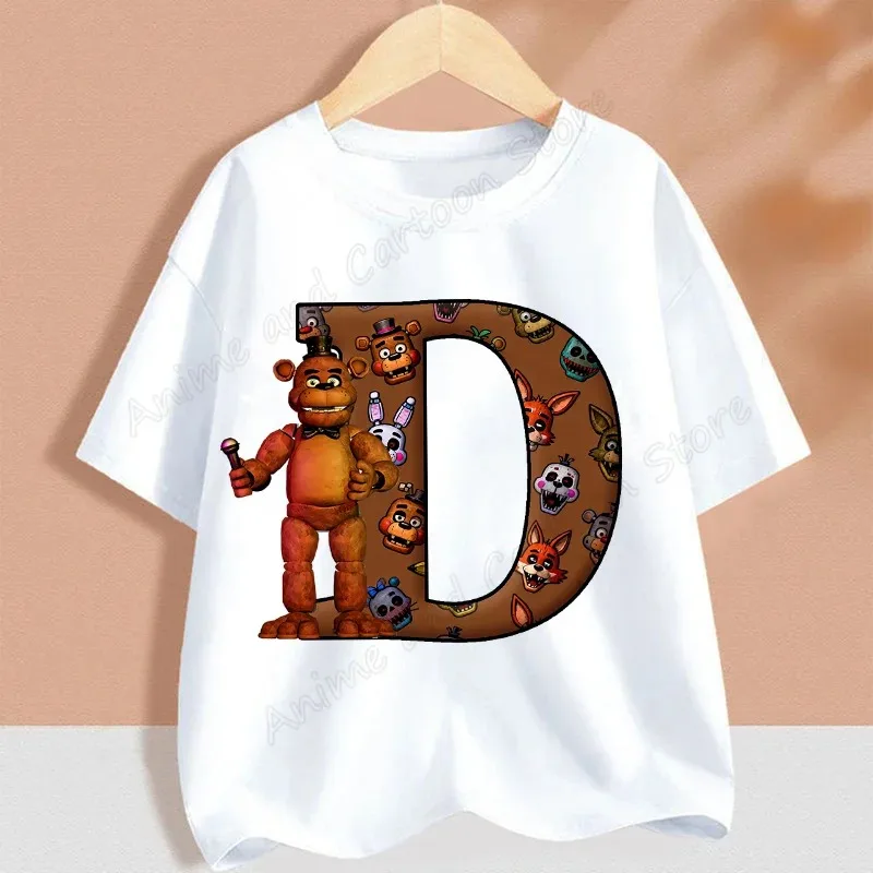 Fnafs Children T-shirt Five Nights At Freddys Letter Tee Top Round Collar Clothing Kawaii Summer Short Sleeve Kids Clothes Gift