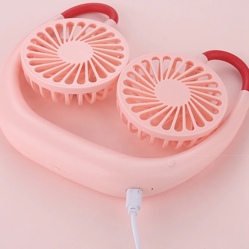Hot Portable Neck Hanging Fan USB Rechargeable Hands Free Cold Cooler Mini Neck Dual Heads Home Office Outdoor Sports