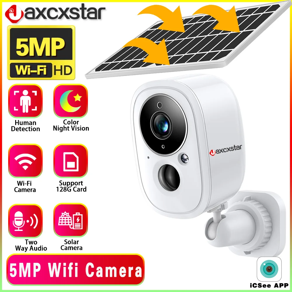 

5MP HD Wireless Outdoor Wifi Home Solar PTZ Camera CCTV Solar Panel Recharge Li-Batteries Surveillance Cam Works With Tuya APP