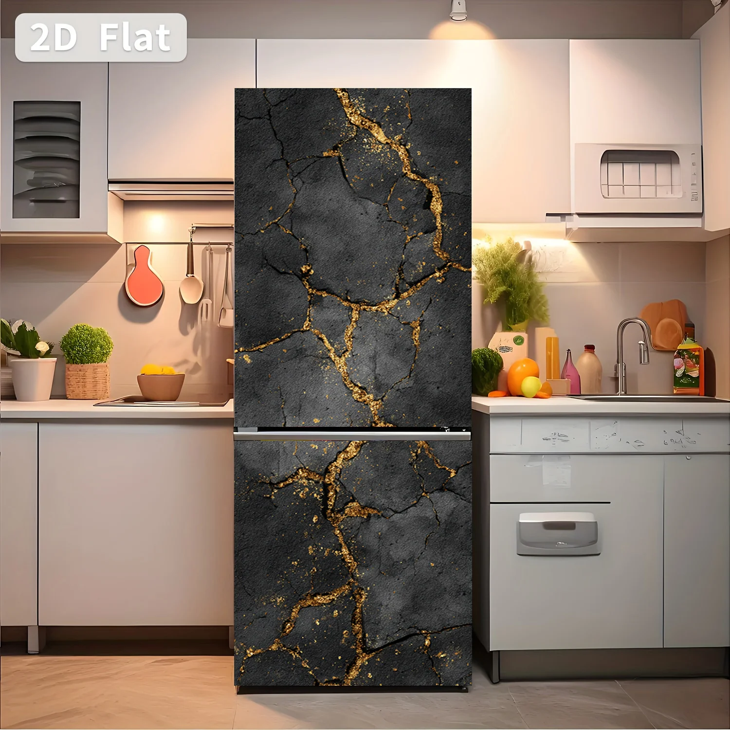 Black & Golden Crackle Self-Adhesive Wallpaper Sticker Suitable for Cabinets, Fridges, Walls - Matte Peel-and-Stick Decorative
