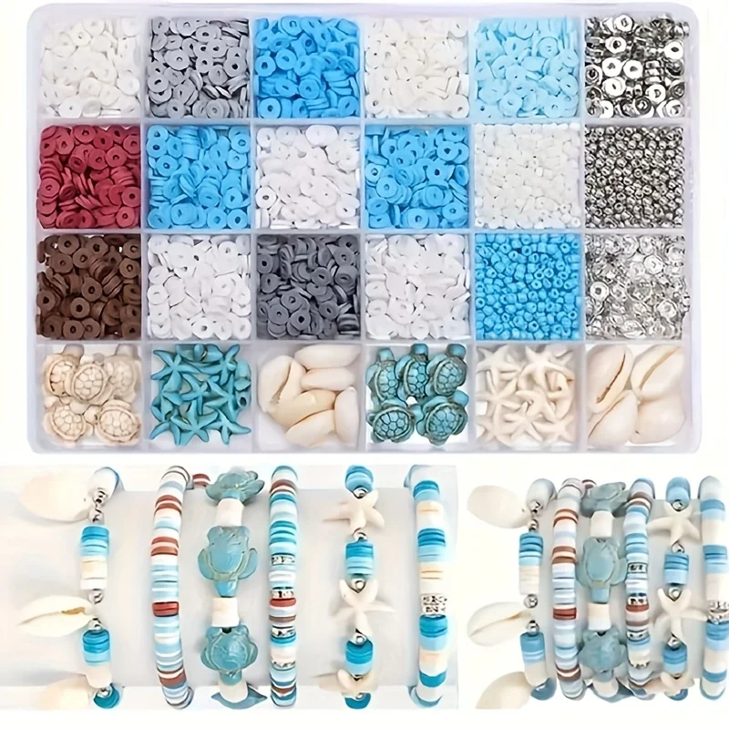 

3200pcs ocean vacation jewelry making set, including turtle, resin shell, starfish jewelry