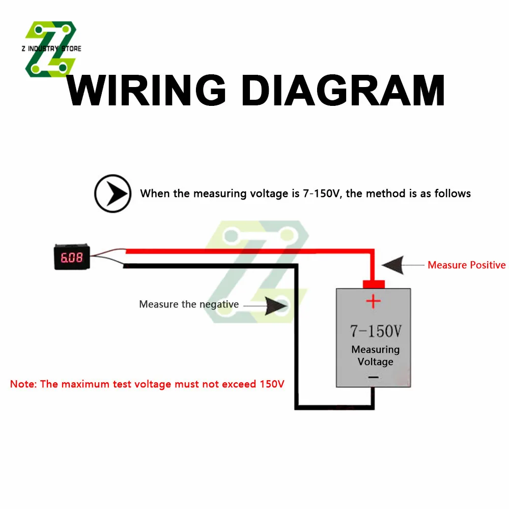 DC 7-150V woltomierz amperomierz niebieskie czerwone żółte zielone LED Amp woltomierz dwuprzewodowy woltomierz cyfrowy do samochodu