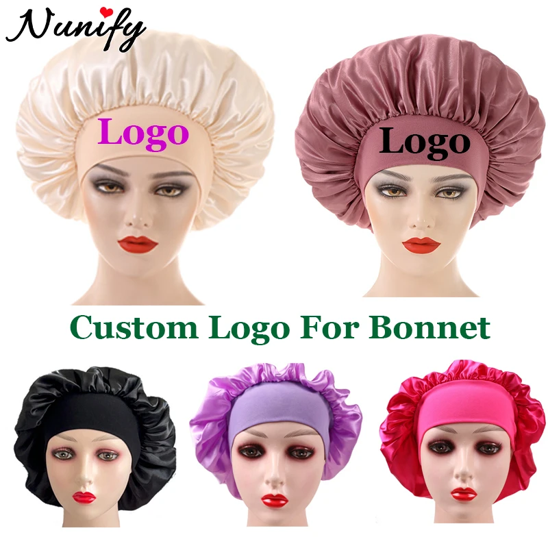 Custom Logo Hair Bonnet For Woman Skin Pink Satin Bonnet With Elastic Band Silky Night Hat Personalized Bonnets With Logo 10Pcs