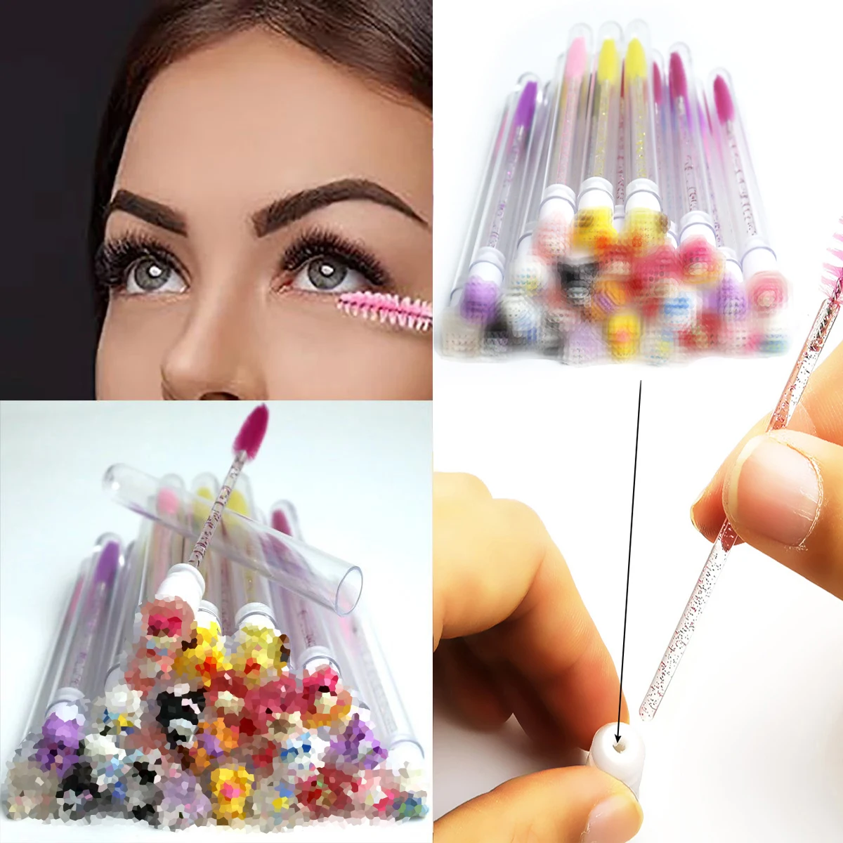 50/100pcs Reusable Eyelash Brush with Tube Eyelash Wands Eyebrow Brush Replaceable Dust-proof Lash Brush Cartoon Pearl Bottom