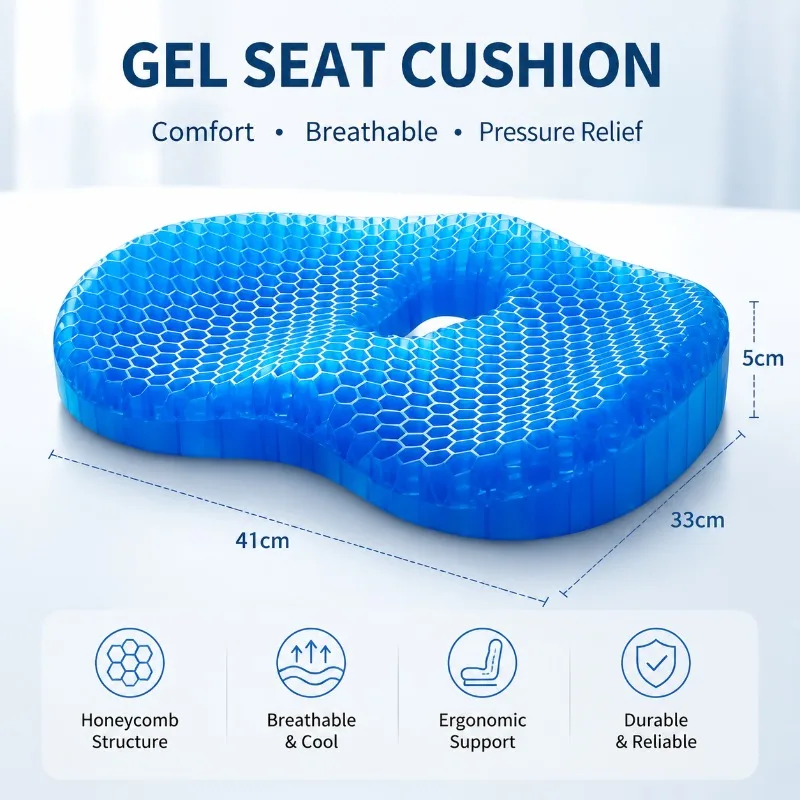Breathable Honeycomb Silicone Seat Cushion for Office, Commuting, and Home – Gel-Infused, Cooling, Thickened Ergonomic Chair Pa