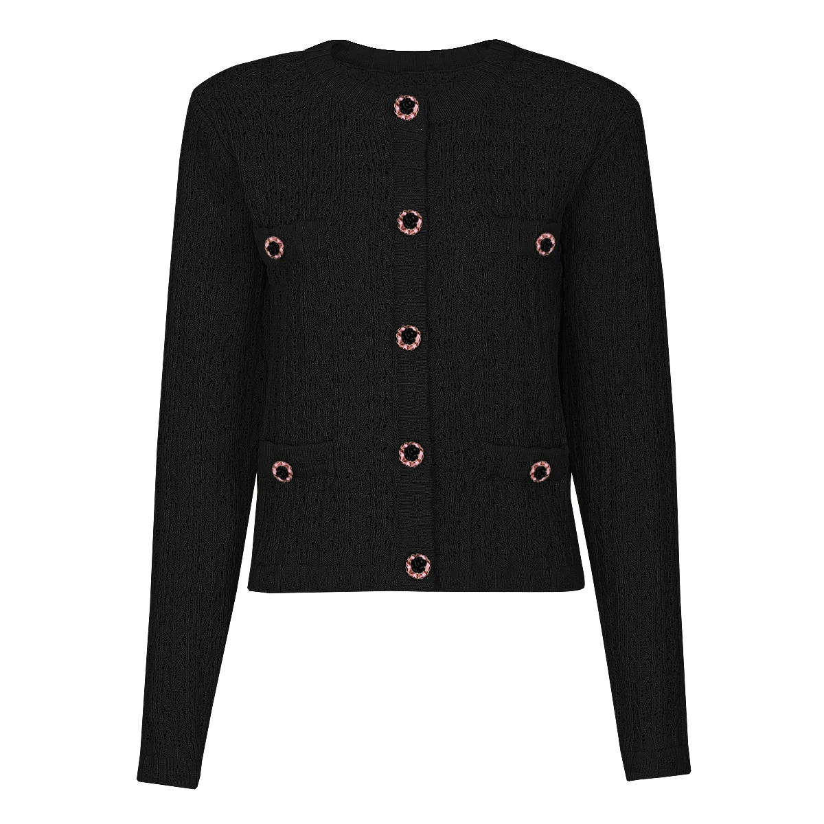 High Quality Spring And Autumn New Women's Fashionable Three-Dimensional Flower Button Knitted Round Neck Cardigan Top Jacket