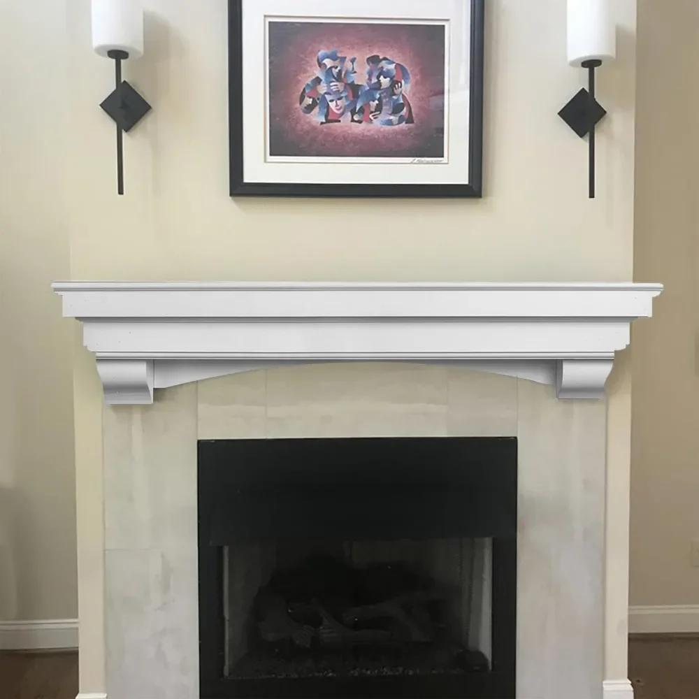 

Wood Mantel Shelf with Arched Corbels, White 60 Inch, Wooden Rustic Wall Mounted Shelf From Pine Wood, Perfect for Fireplaces