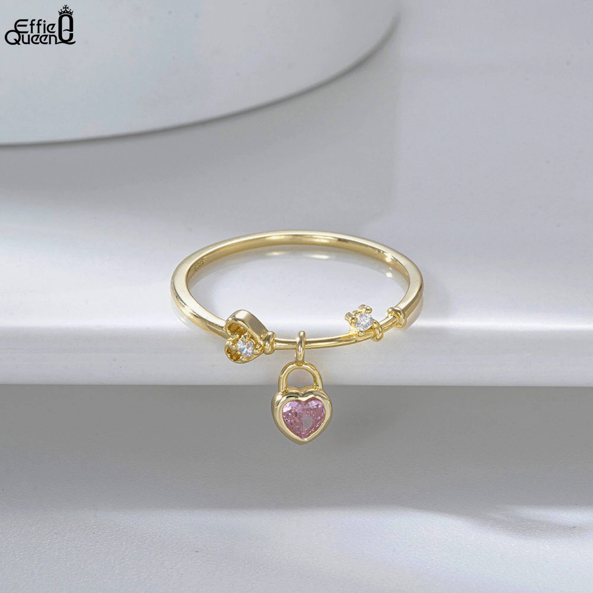 

Effie Queen 925 Sterling Silver Eternity Ring With Pink Heart-Cut Zirconia Decor Wedding Band Finger Ornament Party Gift SR311