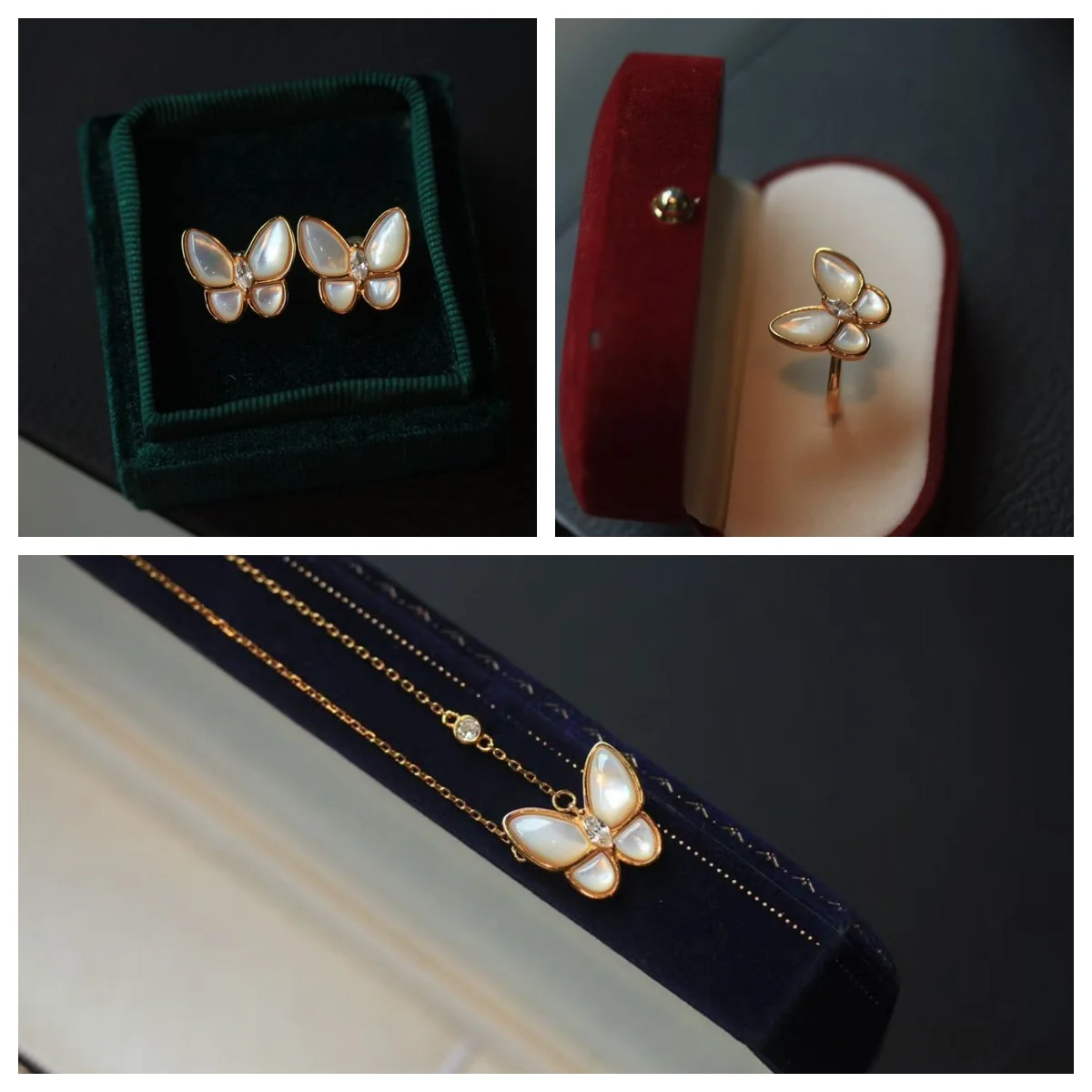 

Certificated 925 Silver Natural Mother of Pearl Butterfly Jewelry Set White Shell Ring/Necklace/Earring Delicate Fine Jewellery