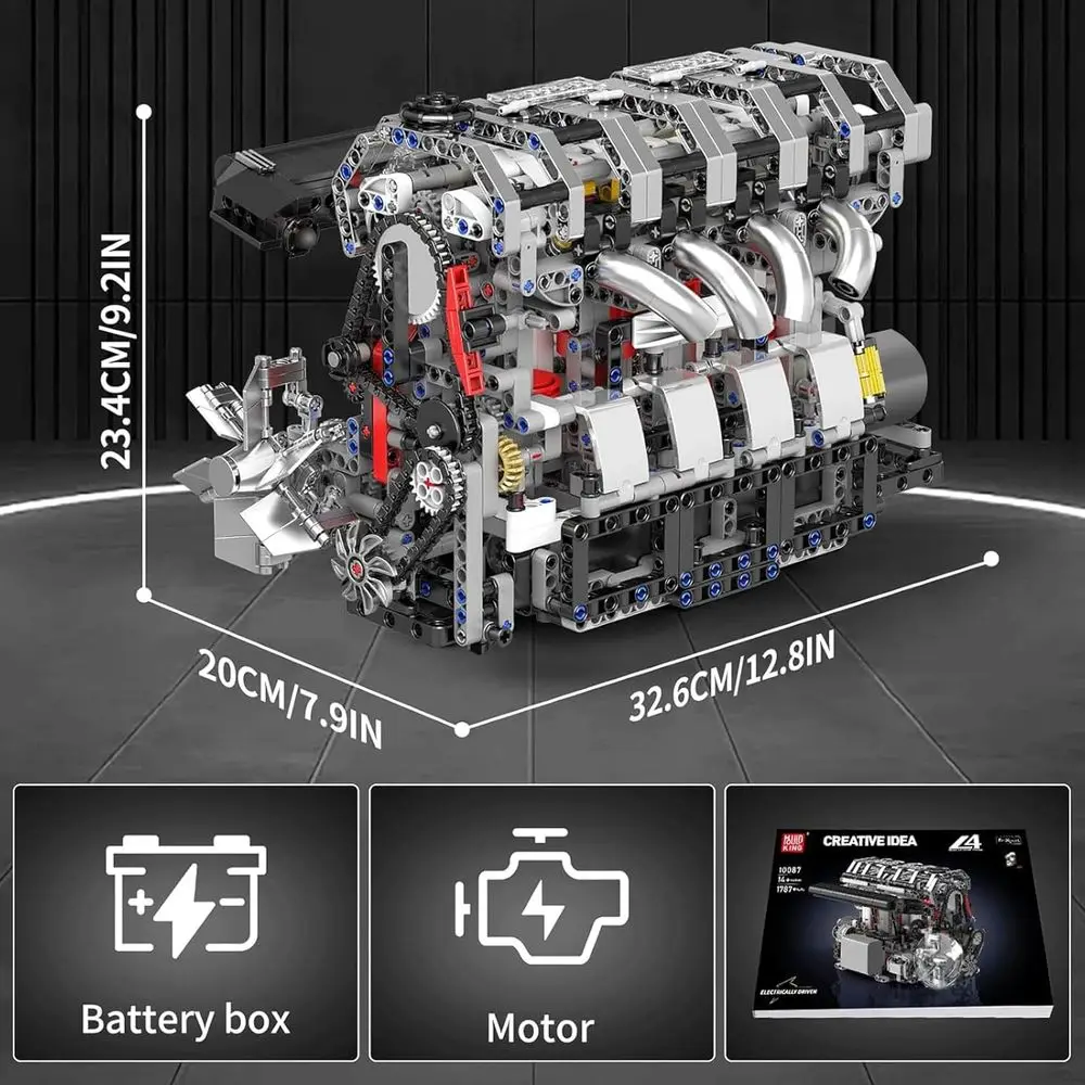 ชุดประกอบเครื่องยนต์ Mould King L4, ชุดประกอบโมเดลเครื่องยนต์สี่สูบแบบอินไลน์ 1787 ชิ้น พร้อมมอเตอร์, ของสะสมสำหรับผู้ใหญ่