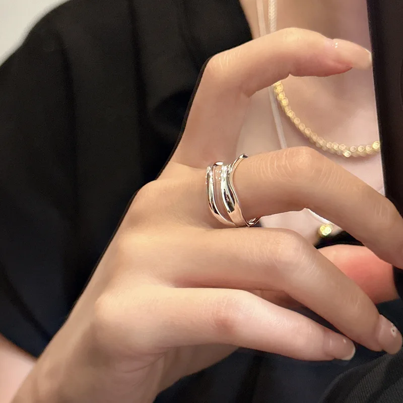 

Simple Geometric Design S925 Sterling Silver Double Fashion Trend Opening Ring