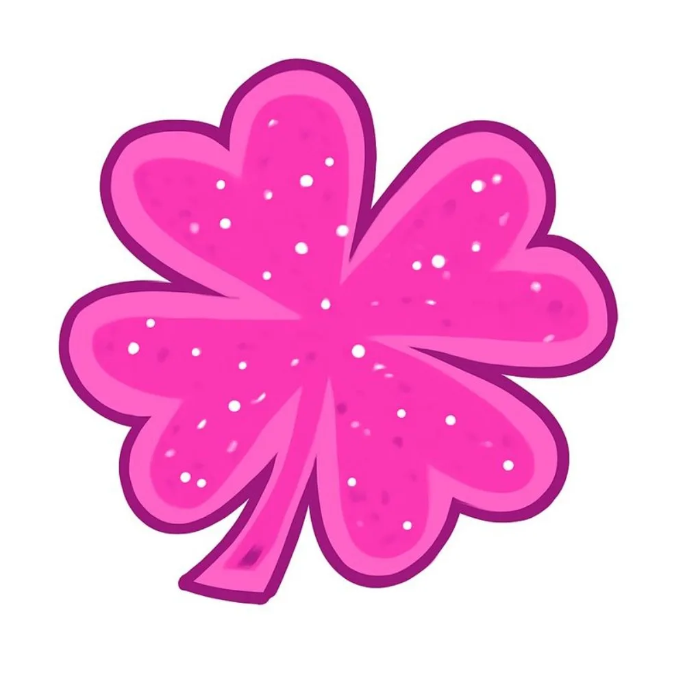 Car Vinyl Decal Vibrant Stylized Four Leaf Clover (Shamrock) Illustration Bright Pink with Dark Purple (Magenta Purple)