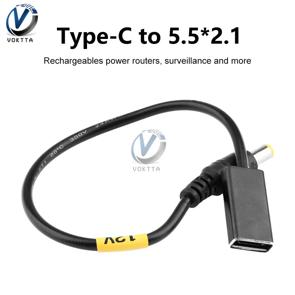 DC5V to 9V/12V USB Type-C to 5.5 * 2.1 Power Boost Line Converter Adapter PD/QC3.0 Fast Charging Deception Power Charging Cable