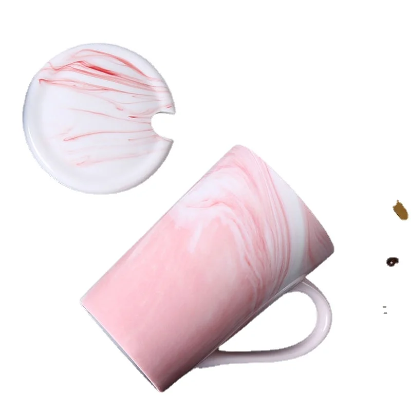 

HF 400ml Marble Ceramic Mug Travel Coffee Mug Milk Tea Cups Creative Mugs Pink Grey Breakfast Home Decoration