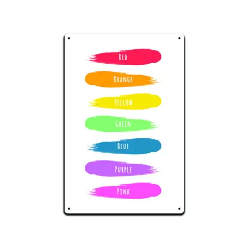 Tin Sign For Kids Wall Room Door Decor- Children Learning Color Chart Paint