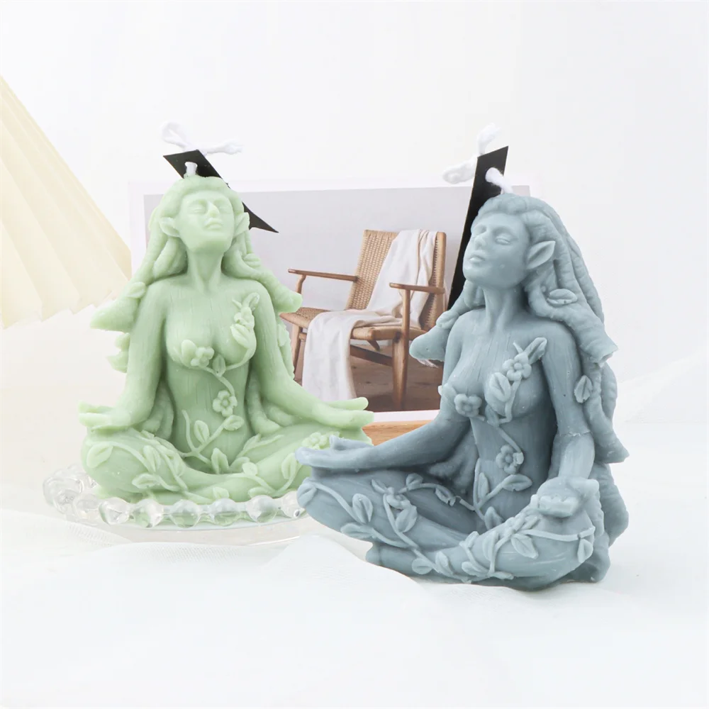 DIY Nature Gaia Mother Earth Statuary Silicon Candle Mold Moon Goddess Figurine Resin Decor Forest Nymph Statue Female Mould