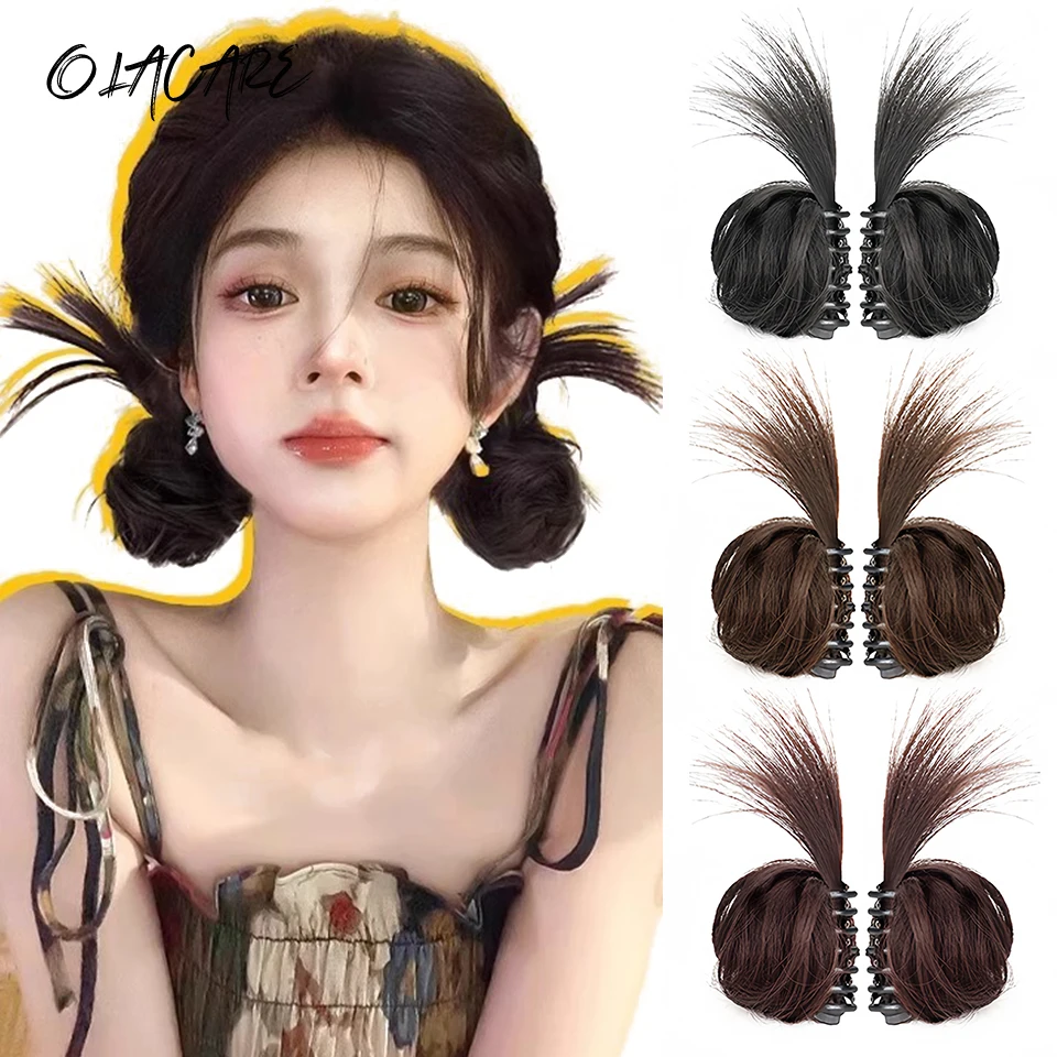 

OLACARE Synthetic Half-tie Double Hair Bun Messy Low Claw Chignon Little Hair Bun Wrap Around Hairtail Extension for Women