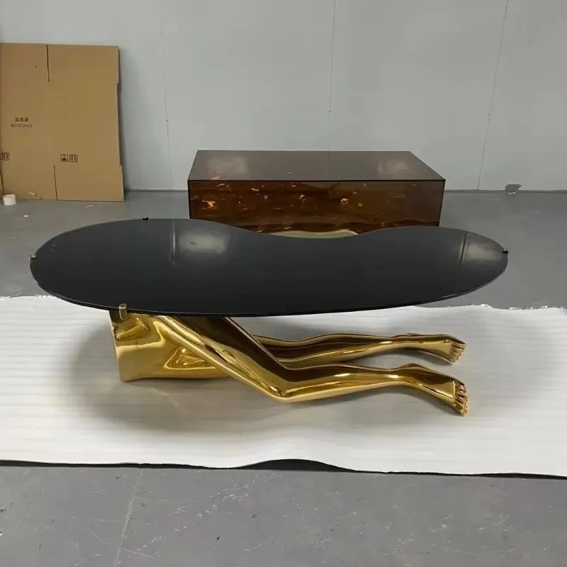 Modern Abstract Golden Humanoid Legs Coffee Table Creative Fiberglass Design Interior Home Decoration Furniture