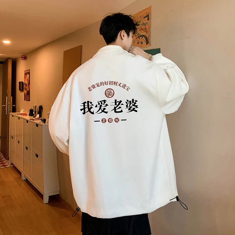 

Men's Oversized Jackets 5XL Chinese character Print Coat Pu Leather Casual Wear Autumn Jacket Unisex Clothes Outerwear
