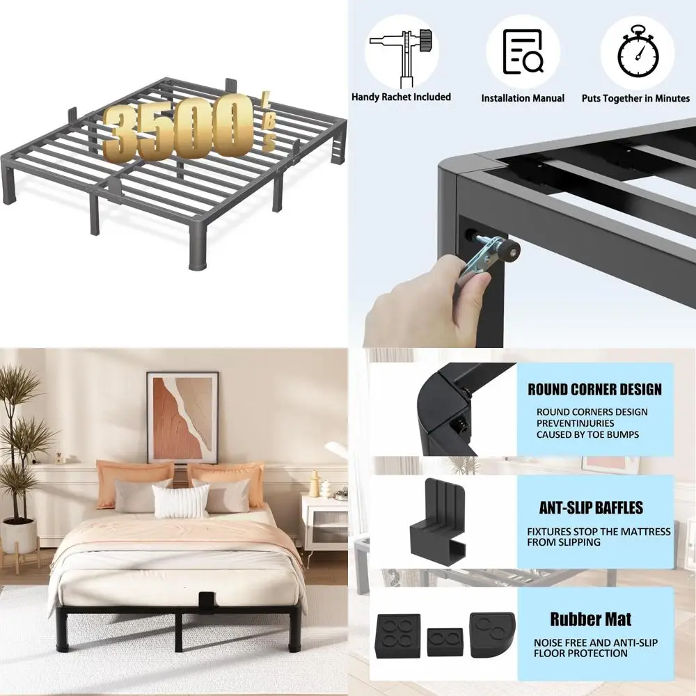 

10-дюймовый каркас кровати размера «queen-size» с закругленными углами и отверстием для изголовья, поддерживающий до 3500 фунтов с металлическими рейками для матраса