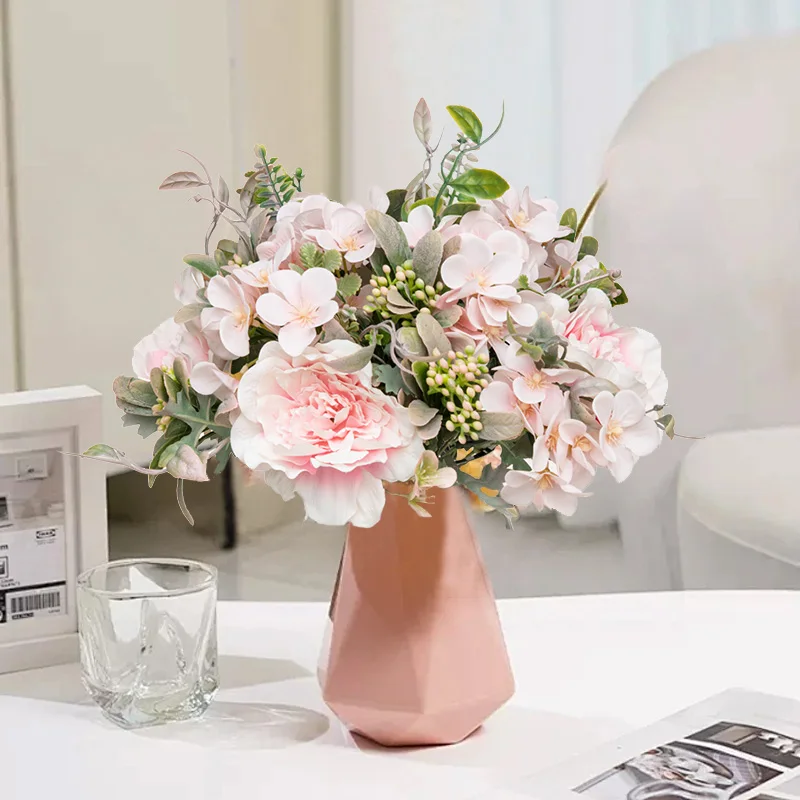 

Artificial Flowers Silk Peony Hydrangea Wedding Wreath Brial Bouquet Valentine's Vase Decora Diy Home Room Garden Fake Plants