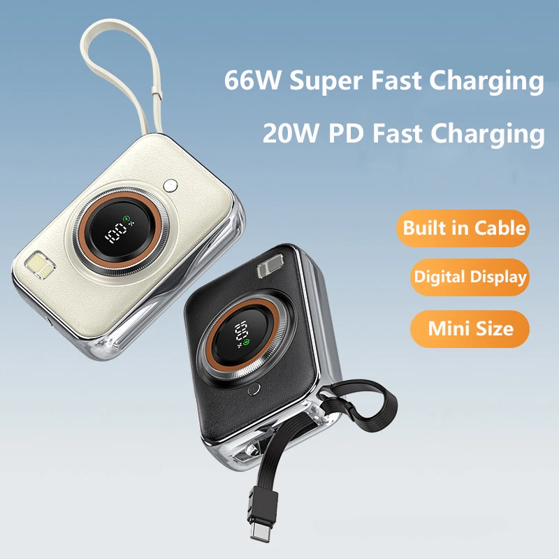 

Power Bank with Cable 10000mAh Portable Charger for iPhone 16 Samsung Xiaomi Mobile Phone Powerbank Cell Phone Battery Charger
