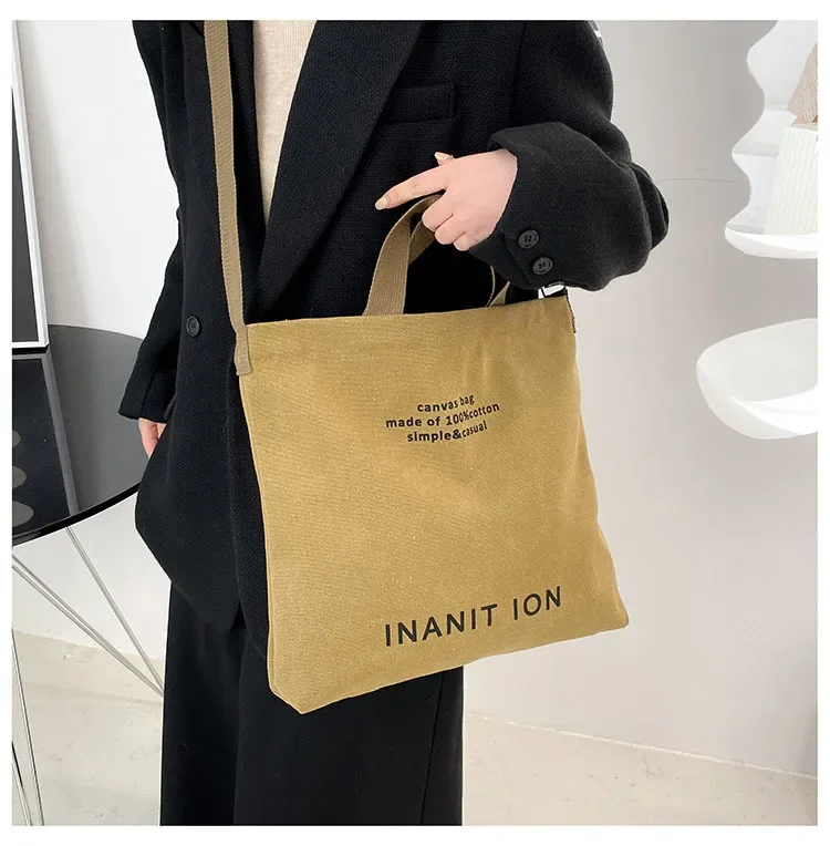 Waschbare, dicke Handtasche, modische Tasche mit großem Fassungsvermögen, japanische einfache Canvas-Umhängetasche, Unisex-Umhängetasche für Studenten, für den täglichen Gebrauch – Detail 16