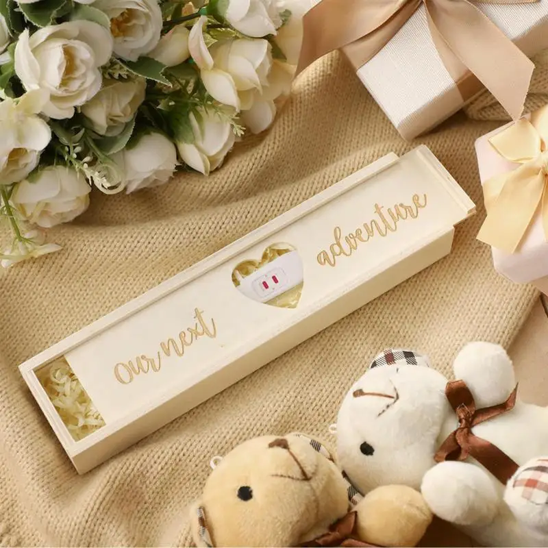 Pregnancy Wooden Announcement Gifts Pregnancy Test Keepsake Box with Slide Cover Surprise Announcement Gift with Word to Husband