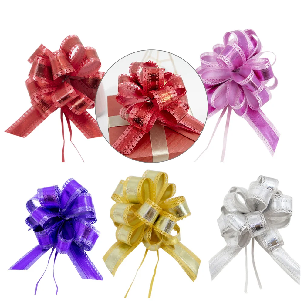 

5Pcs Ribbon Pull Bow for Present Box Decoration Easy to Use No Assembly Needed Wedding Birthday Holiday Gift Packaging
