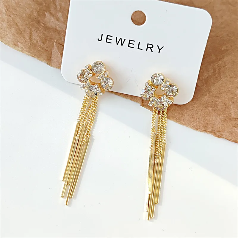 South Korea Trend Diamond Flowers Tassel Earrings Personalized Fashion Ladies Earrings Clothing Accessories Jewelry Gift