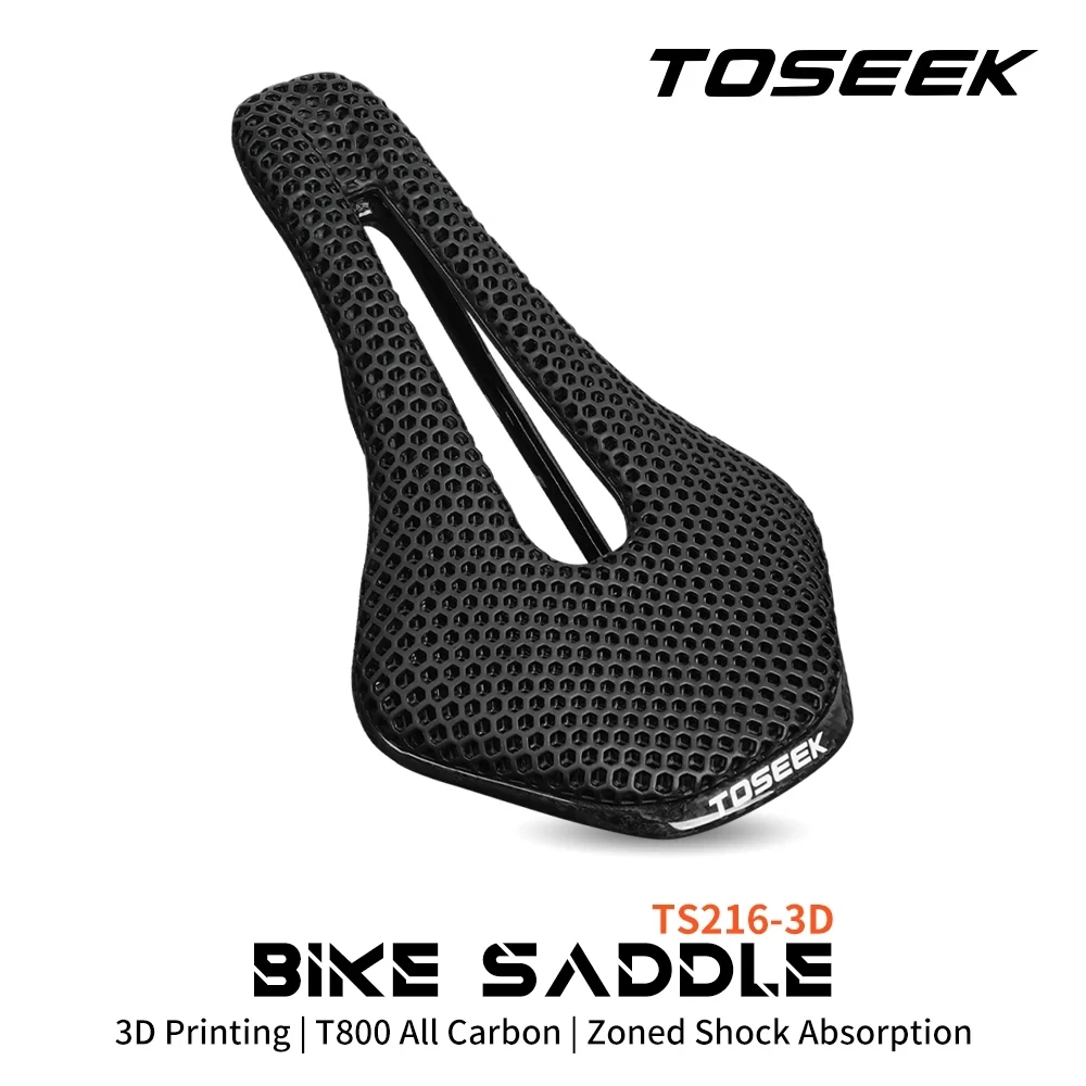 

TOSEEK TS216 3D Printed Bicycle Saddle Carbon Fiber Seat Bike MTB Mountain Road Cycling Cushion Ultralight 160g