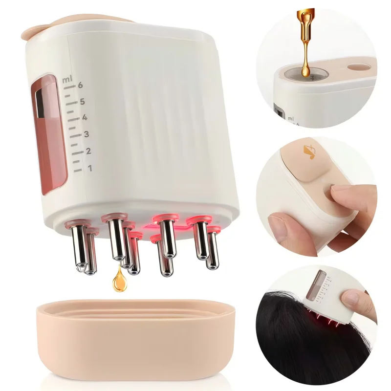 Microcurrent Head Scalp Massager 625nm Red Light Therapy Medicine Liquid Oil Applicator Vibration Massage Comb for Hair Growth