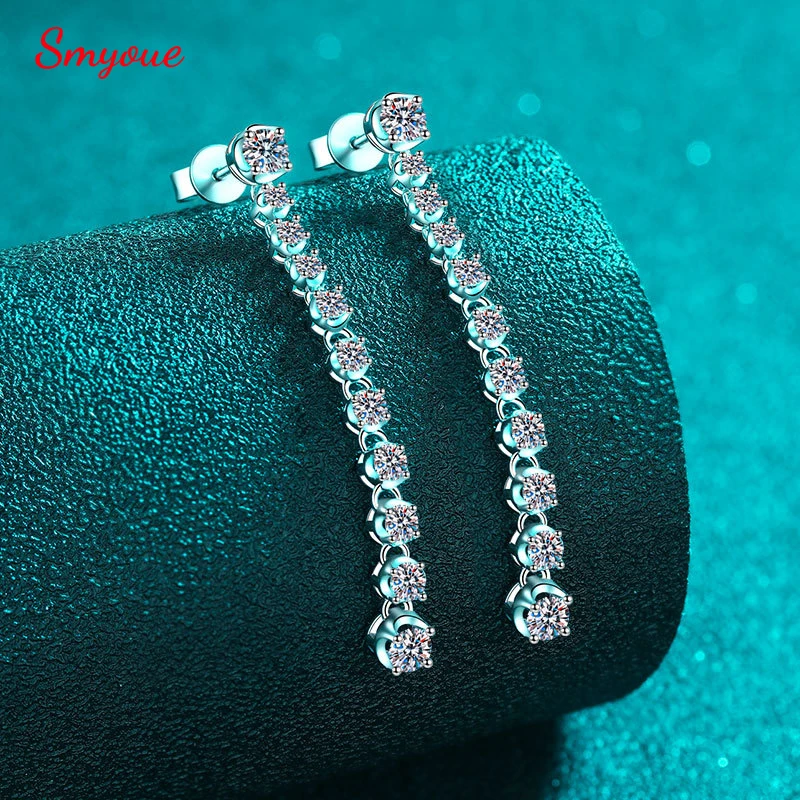 

Smyoue 18k Plated 1.18cttw Moissanite Drop Earrings for Women Sparkling Full Diamond Long Tassels Jewelry S925 Sterling Silver