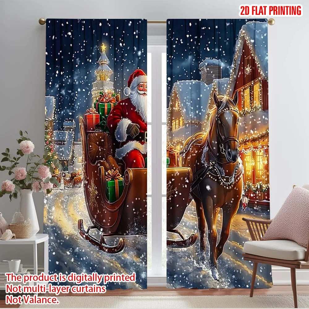 2pcs,2D plane printing Print Curtains Santa Claus Snowmobile (3) Polyester Woven (without rod) All Seasons for Living Room,
