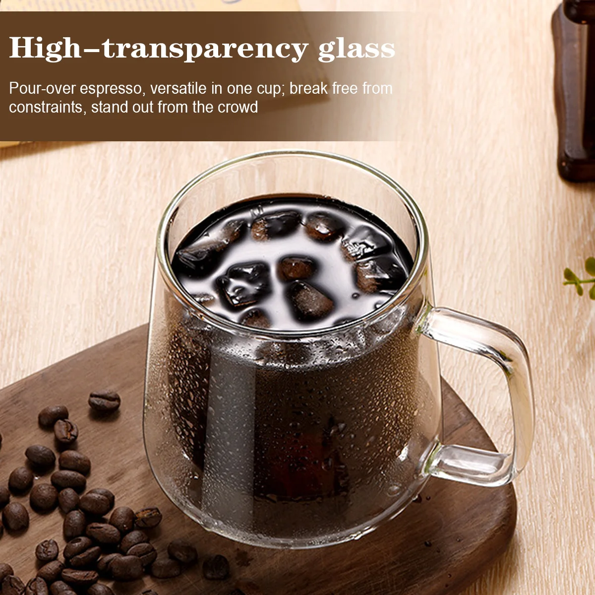 

E9 Double Wall Insulated Glass Water Cups with Handle Glass Coffee Beer Mugs Clear Espresso Mugs for Latte Cappuccino Tea Bag