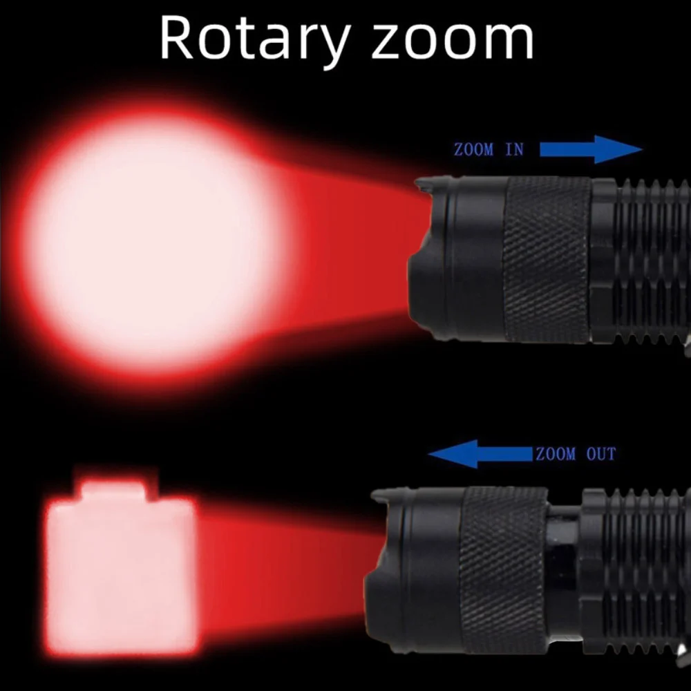 ไฟฉาย LED ขนาดเล็กที่สามารถซูมได้กันน้ำสีเขียว/แดง/ขาว/UV 365nm/395nm ปากกาขาหนีบไฟฉายแสงตรวจสอบ3โหมดโคมไฟ