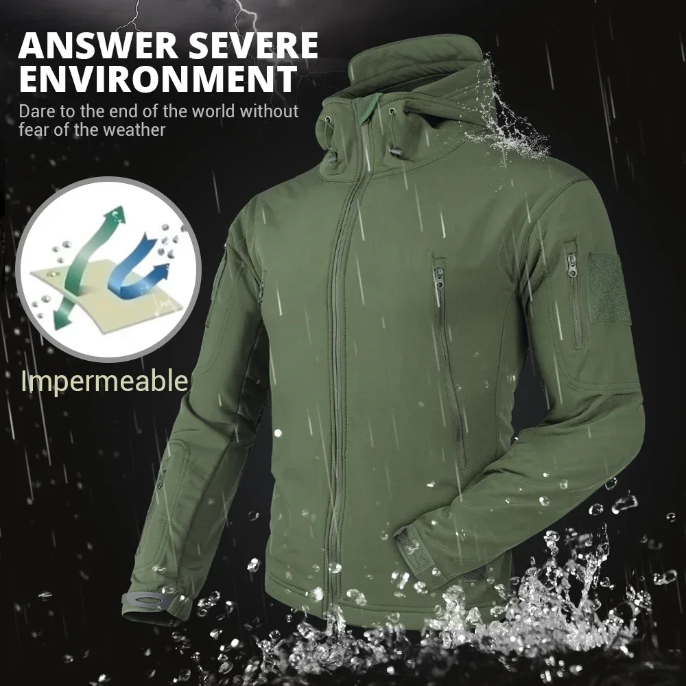 Men\'s Thick Soft Shell Winter Waterproof Work Sharkskin Storm Jacket Cashmere Hiking Clothing Fishing Two Piece Set Tracksuits