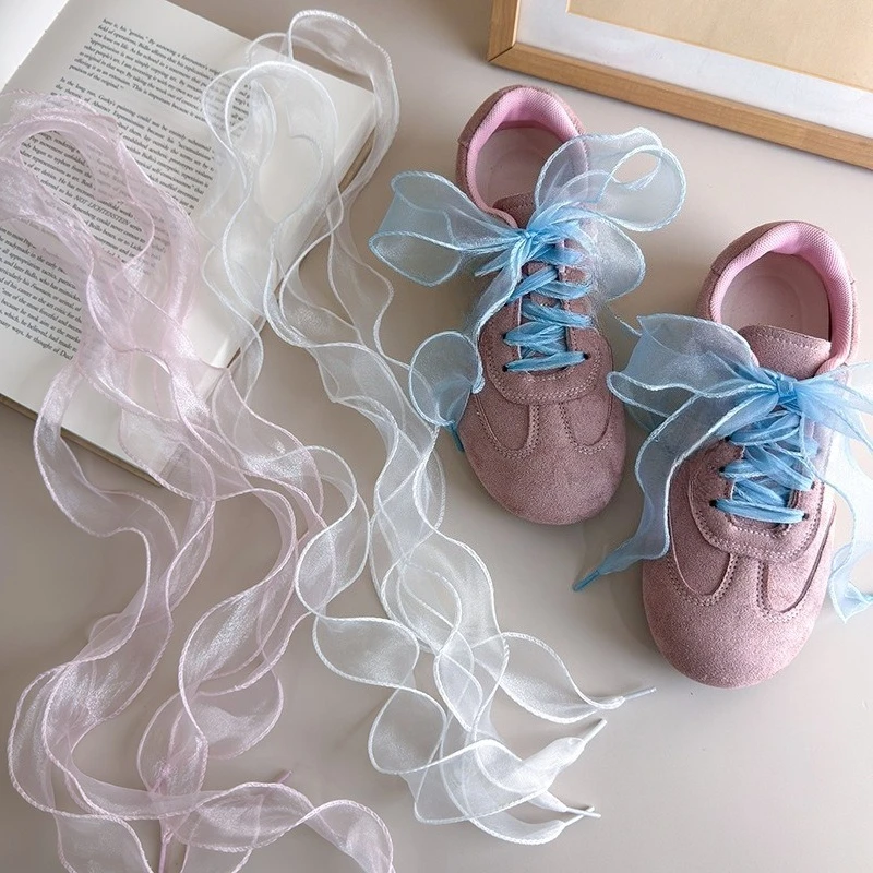 1Pair Wavy Lace Silk Shoe Laces DIY Ballet Style for Dequn Canvas Shoes Elastic Bowknot Ribbon Girls Women Fashion Accessories