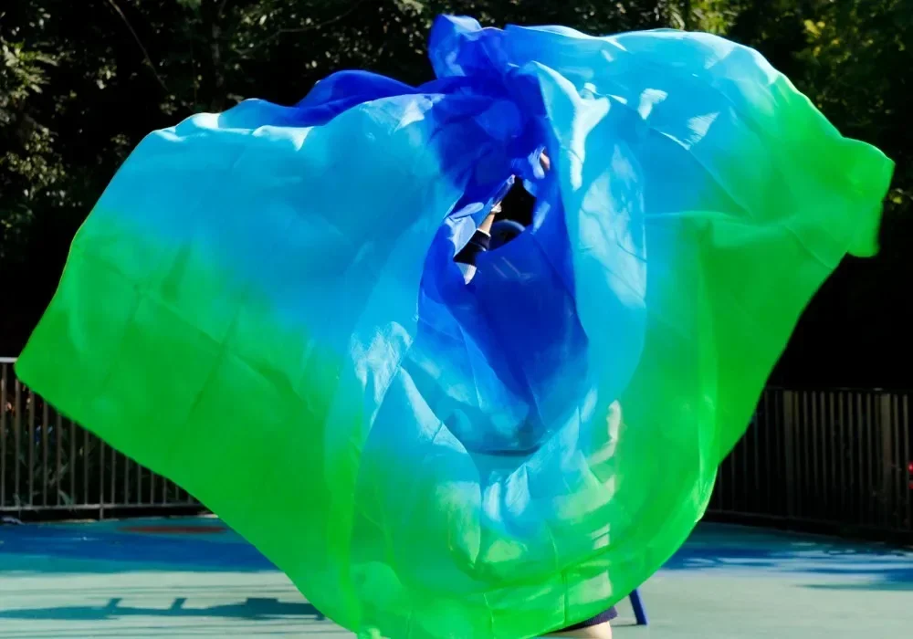 Voile de danse du ventre 100% soie, 3 couleurs dégradées, nouveau design, accessoires de performance de danse, fil coulé à la main, 200cm-400cm, vente en gros