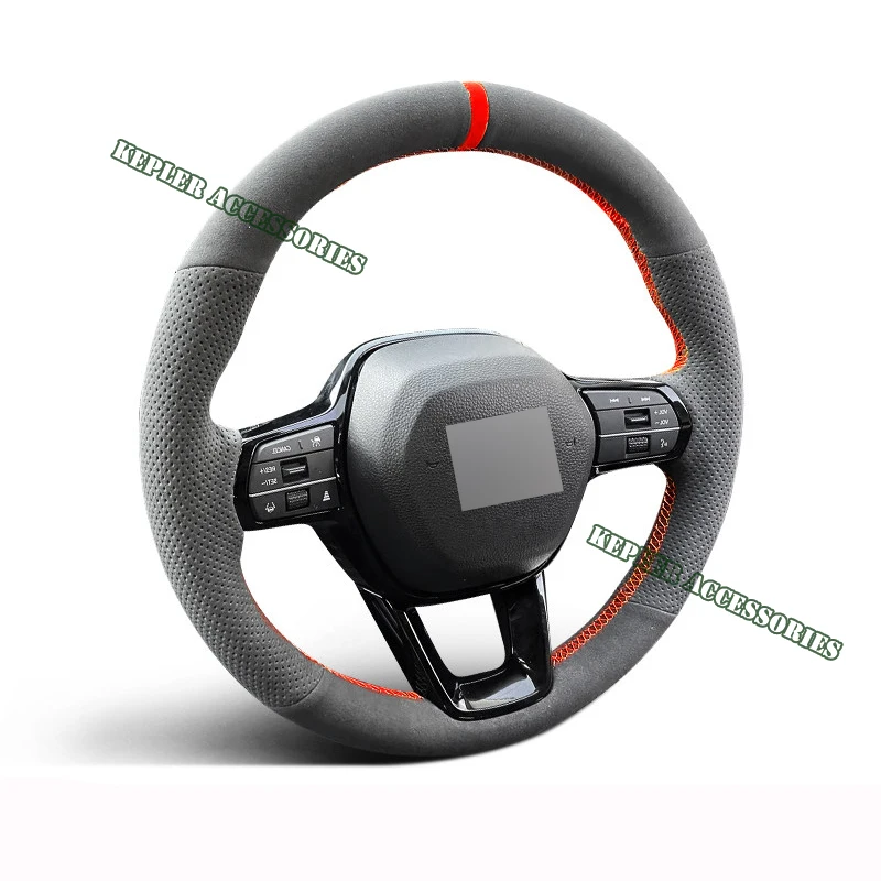 High Quality Suede Genuine Leather Orange Thread Steering Wheel Cover Wrap Car Accessoires Specifically For Honda Civic 11th