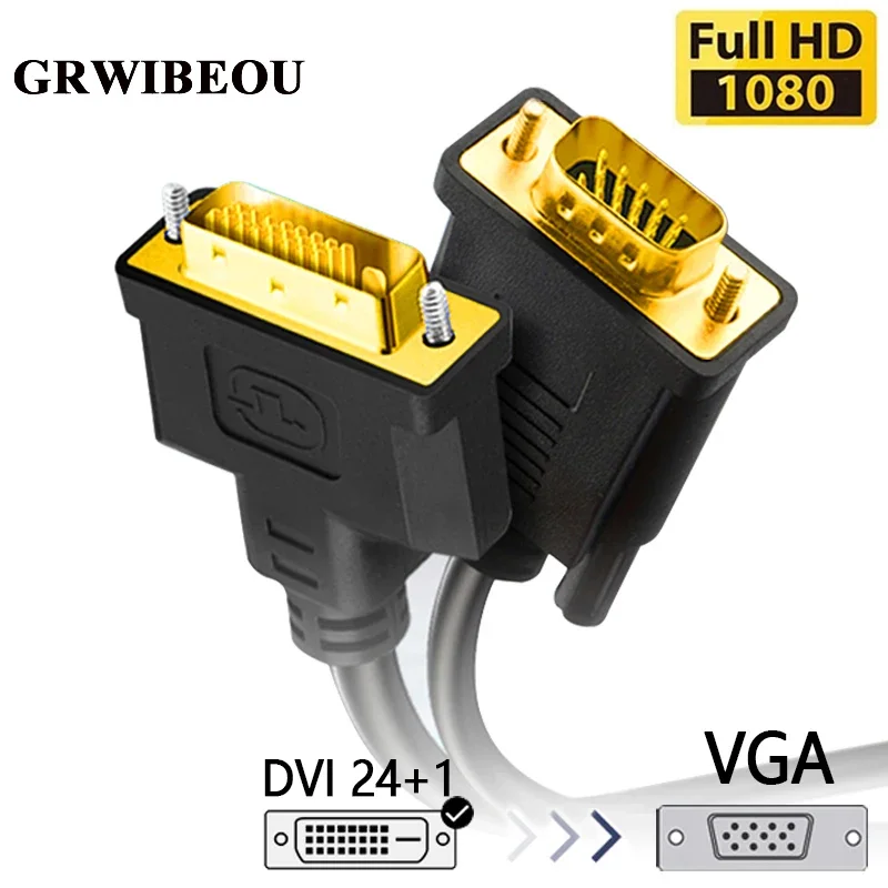 4K 1080P Dvi to VGA Cable Adapter DVI 24+1 Video Audio Synchronization DVI to VGA for Laptop Computer Monitor TV Box VGA Cable