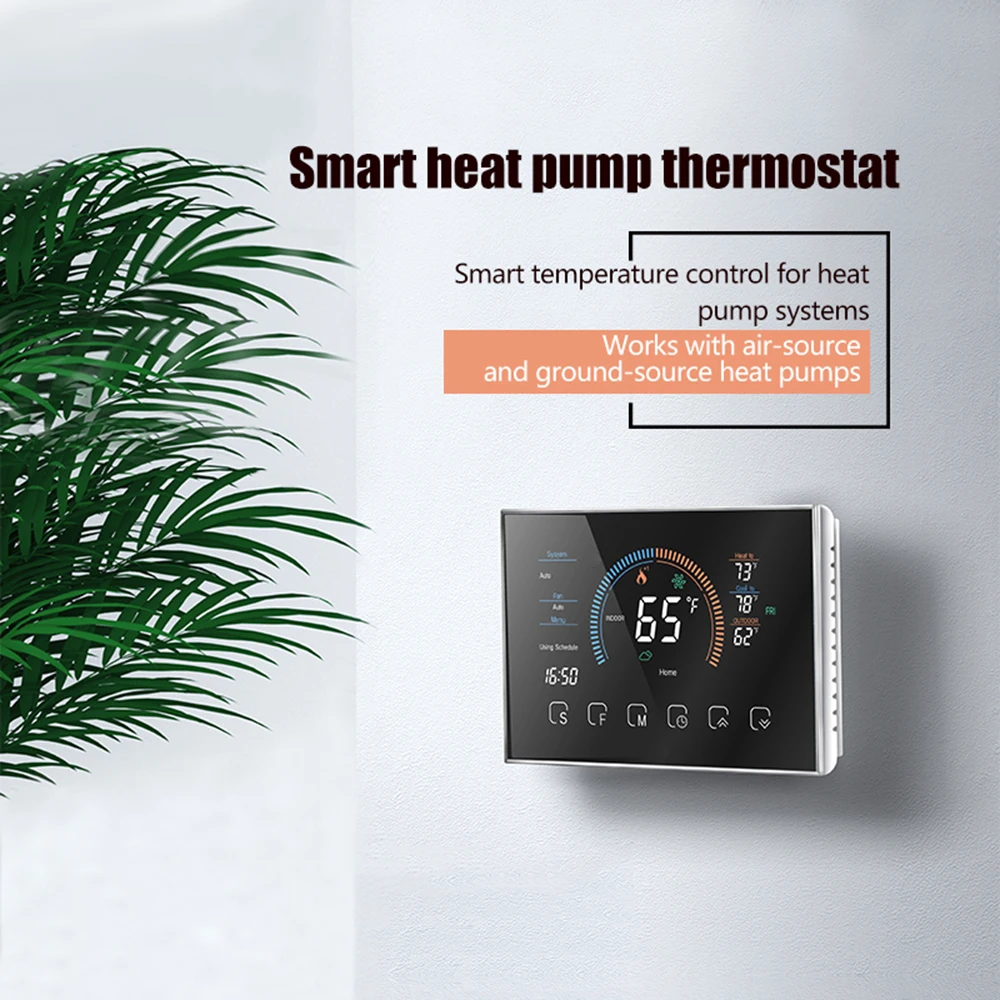 Thermostat Temperature Controller 4.8 Inch Color LCD Screen Programmable Touch Control for Home Office Hotel Heat Pump Room