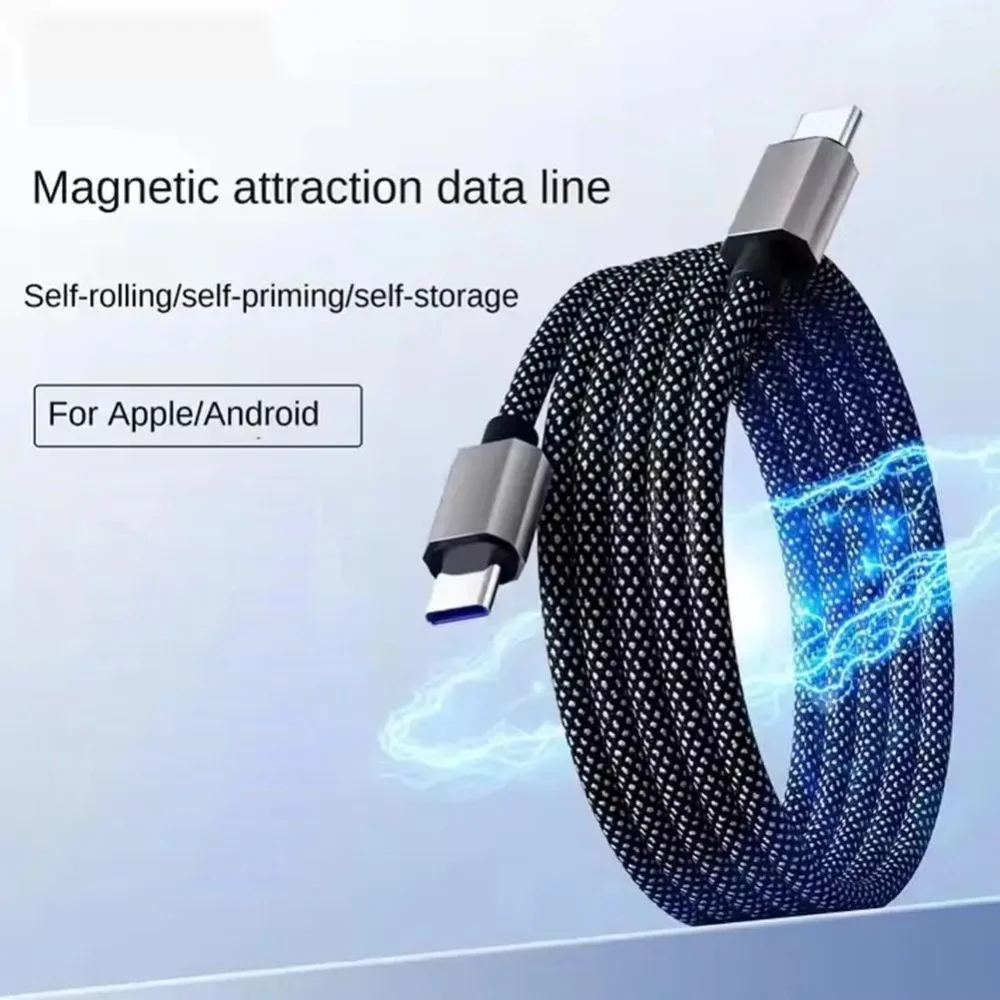 Magnetisches 66W USB-C-Ladekabel mit Anti-Wickel-Funktion, schnelles Lade- und Datenkabel für iPhone, Xiaomi, Huawei