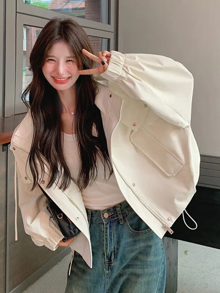 

Короткая женская куртка в корейском стиле, свободного кроя, больших размеров (до 300 фунтов), осенняя, модная, универсальная, ветрозащитная, на молнии