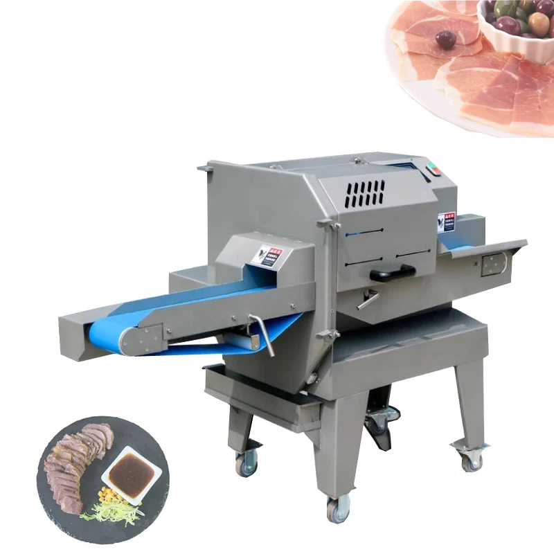 Electric fully automatic touch screen cooked meat bacon sausage slicer and slitting machine