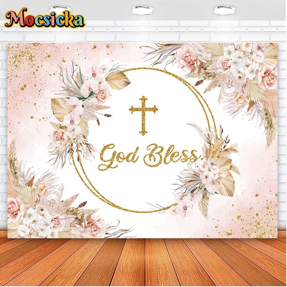 Mocsicka Baptism Photography Backgrounds God bless Chalice Cross Holiday Children People Customized Photo Backdrops Studio Props